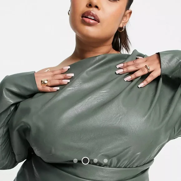 green emerald velvet dress Look of Love Olive Green Faux Leather Dress, Large - The Mint Julep Boutique